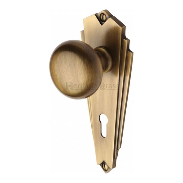 BR1800-AT  Standard Lock [57mm]  Antique Brass  Heritage Brass Broadway Mortice Knobs On Backplates