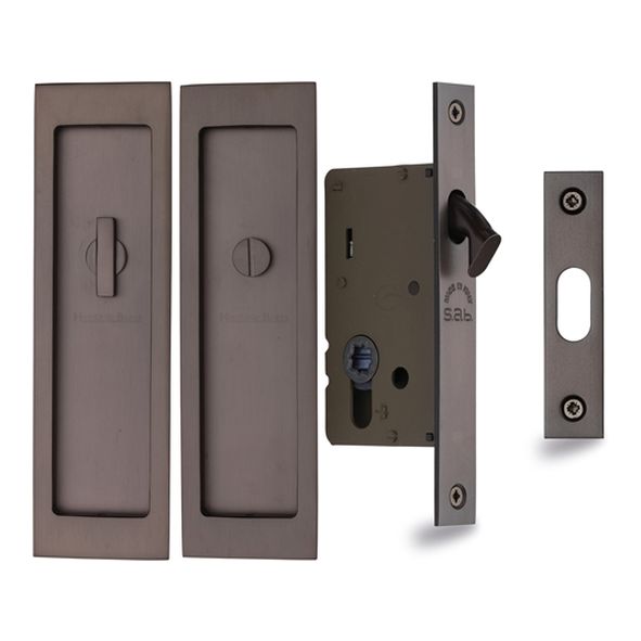 C1877-MB  For 35 to 52mm Door  Matt Bronze  Heritage Brass Sliding Bathroom Lock Set With Rectangular Fittings
