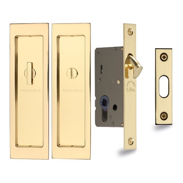 C1877-PB  For 35 to 52mm Door  Polished Brass  Heritage Brass Sliding Bathroom Lock Set With Rectangular Fittings