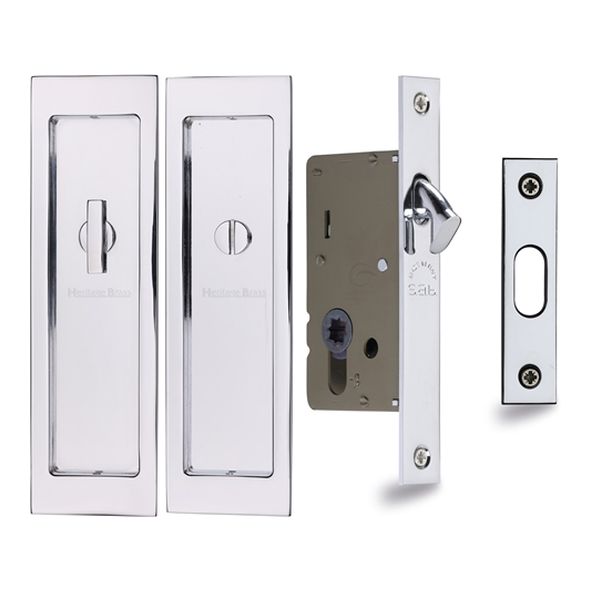 C1877-PC  For 35 to 52mm Door  Polished Chrome  Heritage Brass Sliding Bathroom Lock Set With Rectangular Fittings