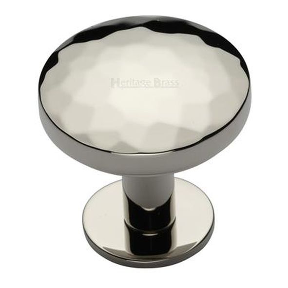 C3876 32-PNF • 32 x 20 x 34mm • Polished Nickel • Heritage Brass Hammered Disc On Rose Cabinet Knob