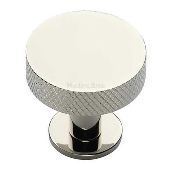 C3882 32-PNF • 32 x 20 x 31mm • Polished Nickel • Heritage Brass Knurled Disc On Rose Cabinet Knob