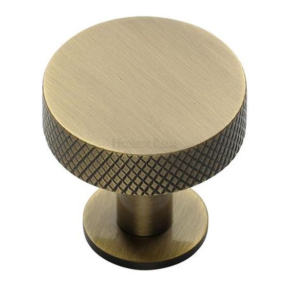 C3882 38-AT • 38 x 20 x 31mm • Antique Brass • Heritage Brass Knurled Disc On Rose Cabinet Knob