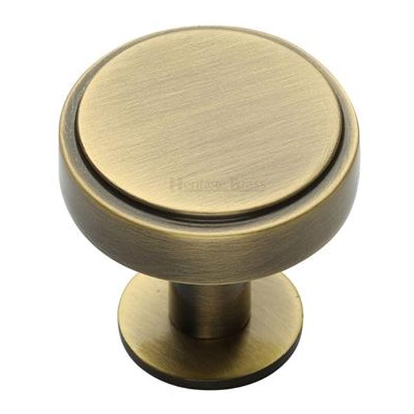 C3954 32-AT • 32 x 20 x 31mm • Antique Brass • Heritage Brass Stepped Disc On Rose Cabinet Knob
