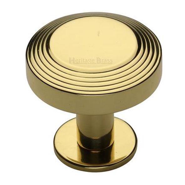 C3958 38-PB • 38 x 20 x 31mm • Polished Brass • Heritage Brass Ridged Disc On Rose Cabinet Knob