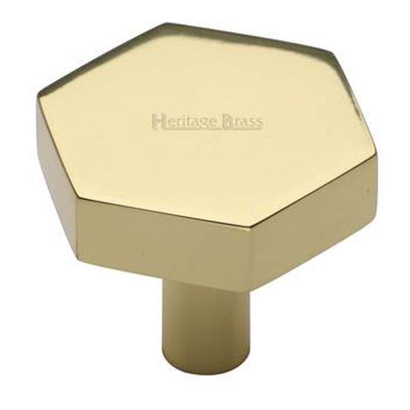 C4344 32-PB • 32 x 37 x 9 x 30mm • Polished Brass • Heritage Brass Flat Hexagon Cabinet Knob