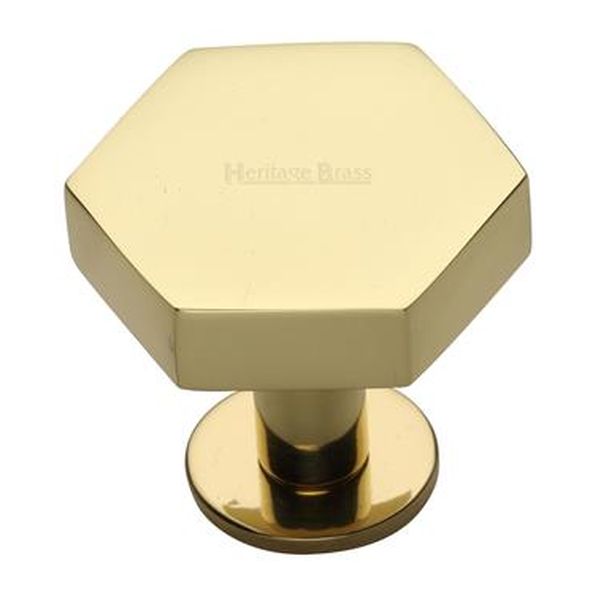 C4345 32-PB  32 x 37 x 20 x 32mm  Polished Brass  Heritage Brass Hexagon On Rose Cabinet Knob