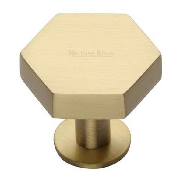 C4345 32-SB  32 x 37 x 20 x 32mm  Satin Brass  Heritage Brass Hexagon On Rose Cabinet Knob