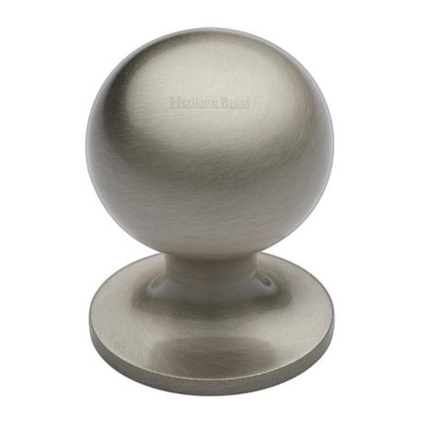 C8321 32-SN • 32 x 32 x 43mm • Satin Nickel • Heritage Brass Sphere On Rose Cabinet Knob