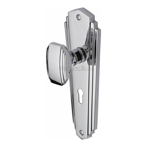 CHA1900-PC • Standard Lock [57mm] • Polished Chrome • Heritage Brass Charlston Mortice Knobs On Backplates
