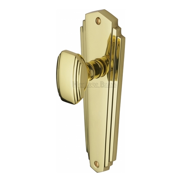 CHA1910-PB  Long Plate Latch  Polished Brass  Heritage Brass Charlston Mortice Knobs On Backplates