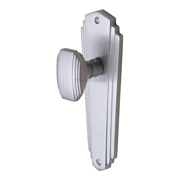 CHA1910-SC  Long Plate Latch  Satin Chrome  Heritage Brass Charlston Mortice Knobs On Backplates