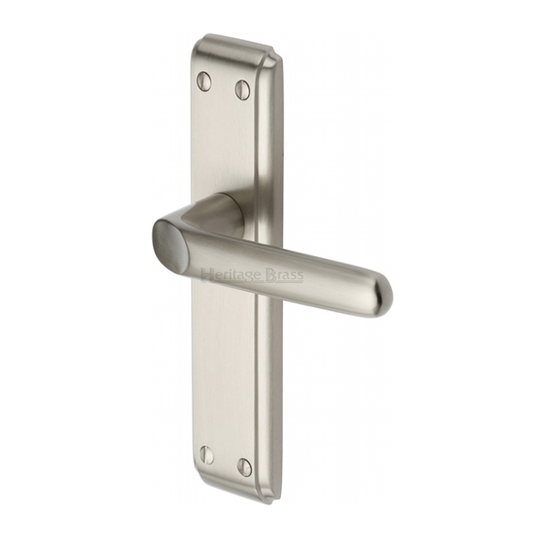 DEC3010-SN • Long Plate Latch • Satin Nickel • Heritage Brass Deco Levers On Backplates