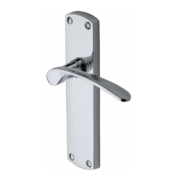 DIP7810-PC • Long Plate Latch • Polished Chrome • Heritage Brass Diplomat Levers On Backplates