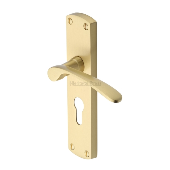 DIP7848-SB • Euro Cylinder [47.5mm] • Satin Brass • Heritage Brass Diplomat Levers On Backplates