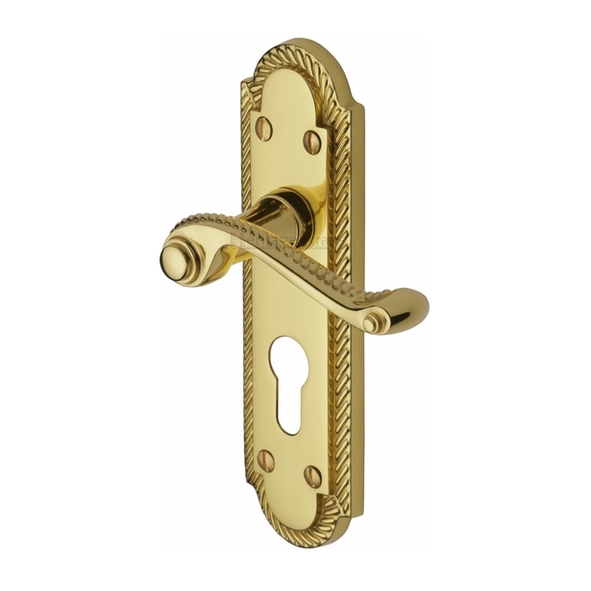 G028.48-PB  Euro Cylinder [47.5mm]  Polished Brass  Heritage Brass Gainsborough Levers On Backplates
