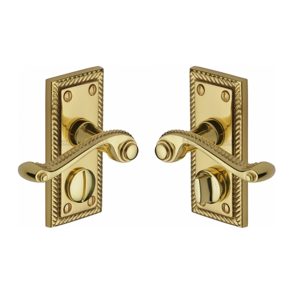 G055-PB  Short Plate Privacy  Polished Brass  Heritage Brass Georgian Levers On Backplates
