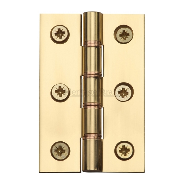 HG99-345-PB  075 x 050 x 3.2mm  Polished Brass [30kg]  Phospher Bronze Washered Square Corner Brass Butt Hinges