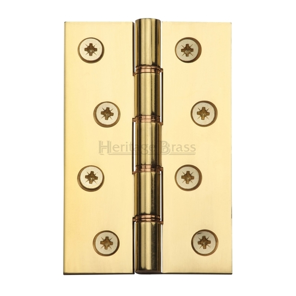 HG99-350-PB  100 x 068 x 3.7mm  Polished Brass [55kg]  Phospher Bronze Washered Square Corner Brass Butt Hinges