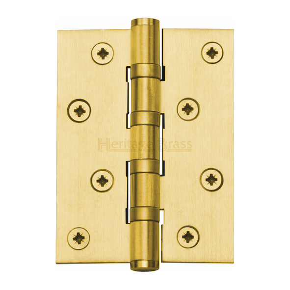 HG99-400-SB  100 x 075 x 3.0mm  Satin Brass [60kg]  4 Ball Bearing Square Corner Brass Butt Hinges