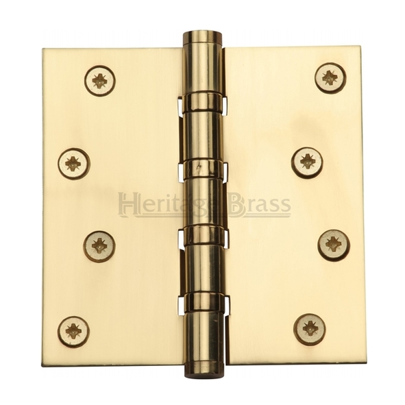 HG99-405-PB  100 x 100 x 3.0mm  Polished Brass [80kg]  4 Ball Bearing Square Corner Brass Butt Hinges