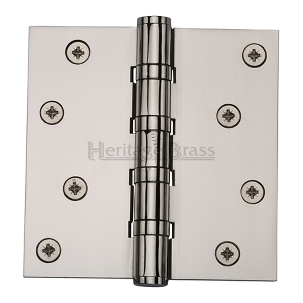 HG99-405-PNF • 100 x 100 x 3.0mm • Polished Nickel [80kg] • 4 Ball Bearing Square Corner Brass Butt Hinges