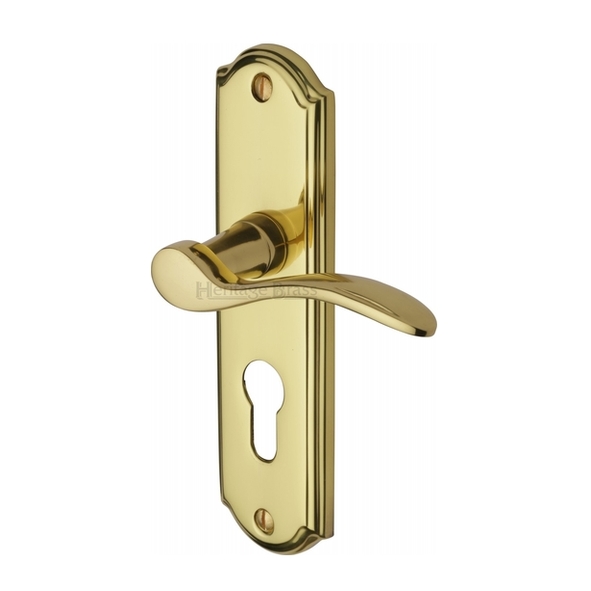 HOW1348-PB • Euro Cylinder [47.5mm] • Polished Brass • Heritage Brass Howard Levers On Backplates