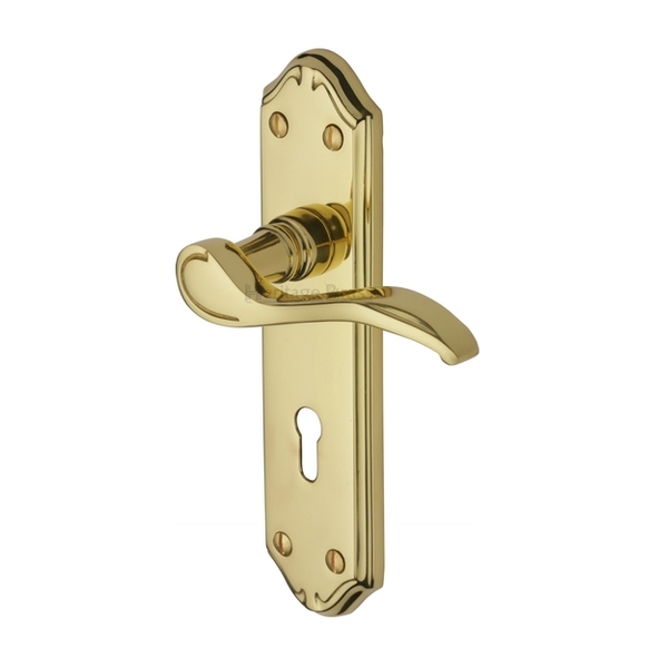 MM624-PB  Standard Lock [57mm]  Polished Brass  Heritage Brass Verona Levers On Backplates