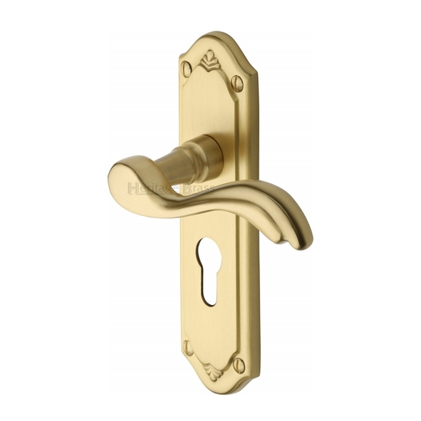 MM994.48-SB • Euro Cylinder [47.5mm] • Satin Brass • Heritage Brass Lisboa Levers On Backplates