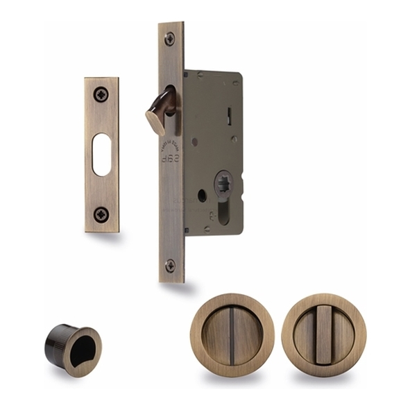 RD2308-40-AT  For 35 to 52mm Door  Antique Brass  Heritage Brass Sliding Bathroom Lock Set With Round Fittings
