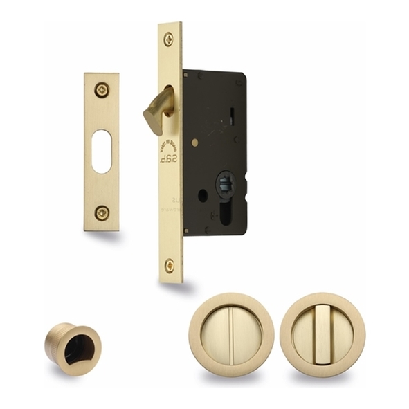 RD2308-40-SB  For 35 to 52mm Door  Satin Brass  Heritage Brass Sliding Bathroom Lock Set With Round Fittings