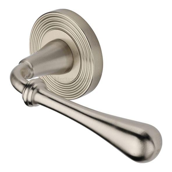 RR7156-SN  Satin Nickel  Heritage Brass Roma Reeded Lever Furniture on Round Rose