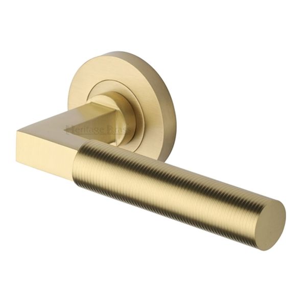 RS2261-SB  Satin Brass  Heritage Brass Spectral Lever Furniture on Round Rose