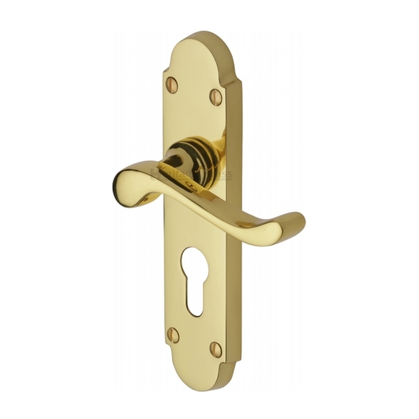 S607.48-PB • Euro Cylinder [47.5mm] • Polished Brass • Heritage Brass Savoy Levers On Backplates