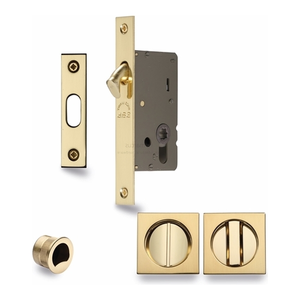 SQ2308-40-PB  For 35 to 52mm Door  Polished Brass  Heritage Brass Sliding Bathroom Lock Set With Square Fittings