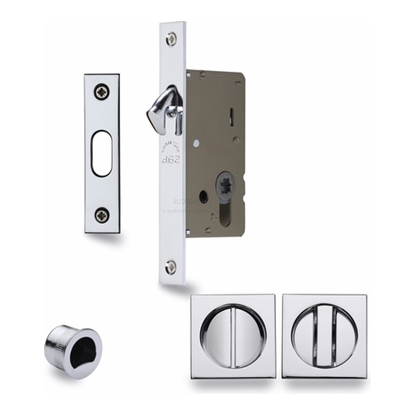 SQ2308-40-PC  For 35 to 52mm Door  Polished Chrome  Heritage Brass Sliding Bathroom Lock Set With Square Fittings