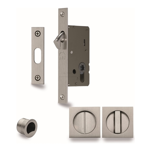 SQ2308-40-SN  For 35 to 52mm Door  Satin Nickel  Heritage Brass Sliding Bathroom Lock Set With Square Fittings