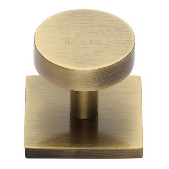 SQ3880-AT  32 x 38 x 33mm  Antique Brass  Heritage Brass Plain Disc Cabinet Knob On Square Backplate