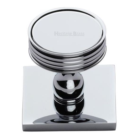SQ4547-PC • 32 x 38 x 36mm • Polished Chrome • Heritage Brass Venetian Cabinet Knob On Square Backplate