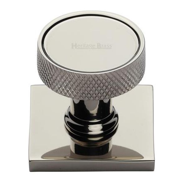 SQ4648-PNF • 32 x 38 x 33mm • Polished Nickel • Heritage Brass Florence Knurled Cabinet Knob On Square Backplate