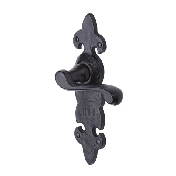 TC200 • Standard Lock [57mm] • Antique Black Iron • Heritage Brass Fleur De Lys Levers On Backplates
