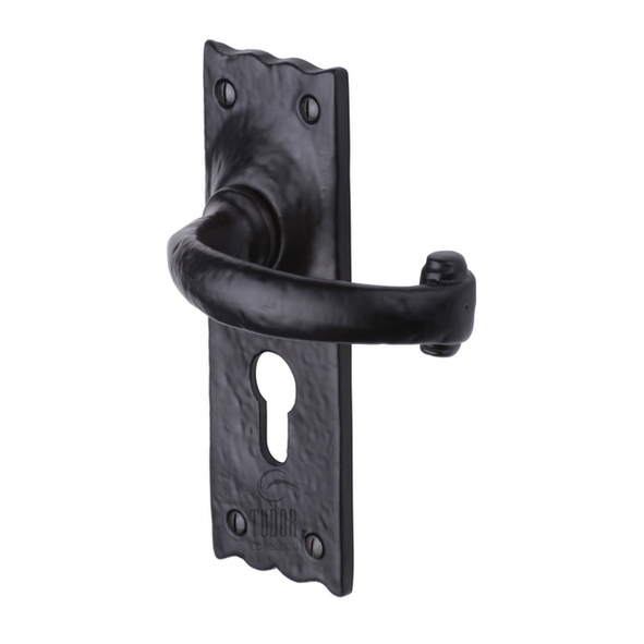 TC348 • Euro Cylinder [47.5mm] • Antique Black Iron • Heritage Brass Colonial Levers On Backplates