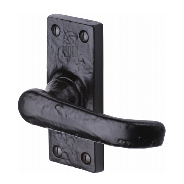 TC513 • Short Plate Latch • Antique Black Iron • Heritage Brass Windsor Levers On Backplates