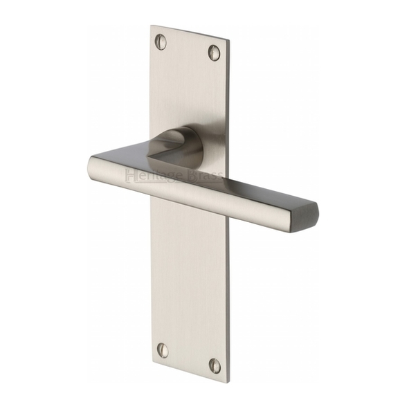 TRI1310-SN • Long Plate Latch • Satin Nickel • Heritage Brass Trident Levers On Backplates