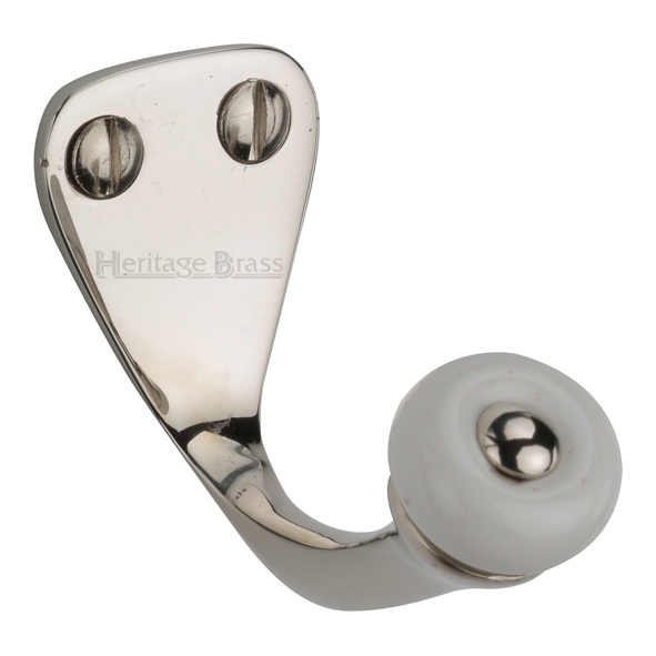 V1044-PNF  Polished Nickel  Heritage Brass Traditional Single Robe Hook With Ceramic End