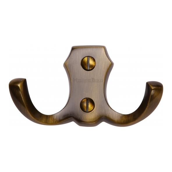 V1062-AT  Antique Brass  Heritage Brass Traditional Backbone Double Robe Hook