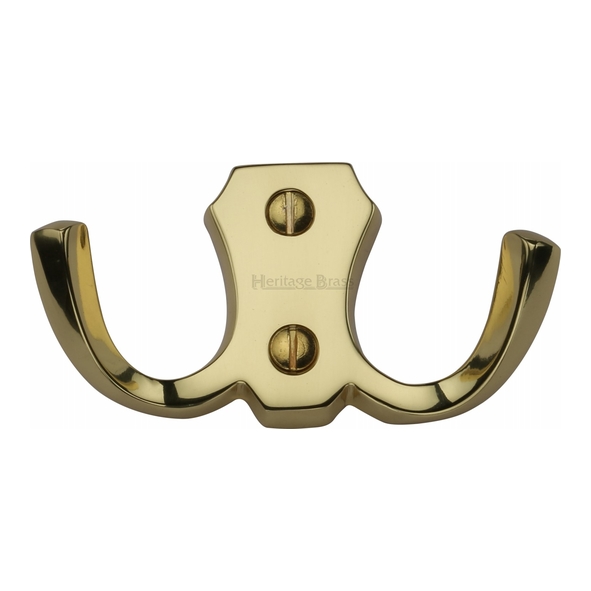 V1062-PB  Polished Brass  Heritage Brass Traditional Backbone Double Robe Hook