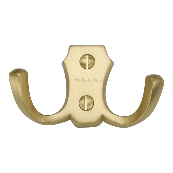 V1062-SB  Satin Brass  Heritage Brass Traditional Backbone Double Robe Hook