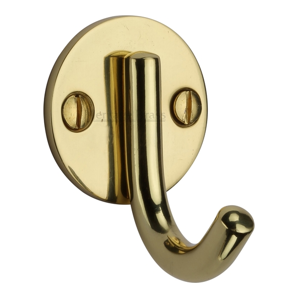 V1064-PB  Polished Brass  Heritage Brass Contemporary Single Robe Hook On Round Plate