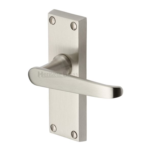 V3910-SN • Short Plate Latch • Satin Nickel • Heritage Brass Victoria Levers On Backplates